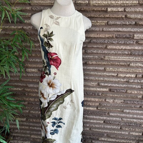 Iolani Vintage Cream Floral Hawaiian Sleeveless Maxi Dress - Picture 11 of 12